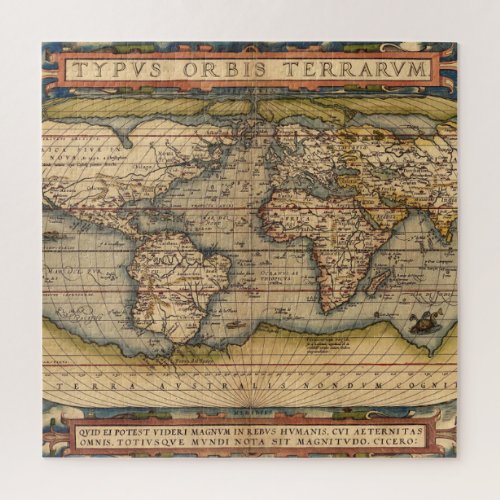 Vintage World Map by Abraham Ortelius 1564 Jigsaw Puzzle