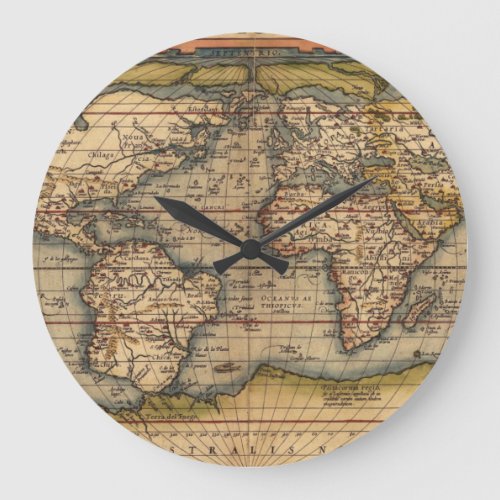Vintage World Map by Abraham Ortelius 1564 Large Clock