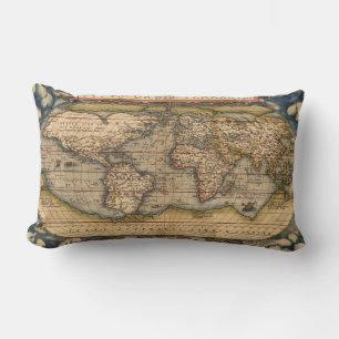 Vintage World Map by Abraham Ortelius 1564 Lumbar Pillow