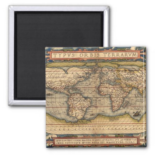 Vintage World Map by Abraham Ortelius 1564 Magnet