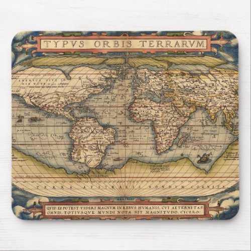 Vintage World Map by Abraham Ortelius 1564 Mouse Pad