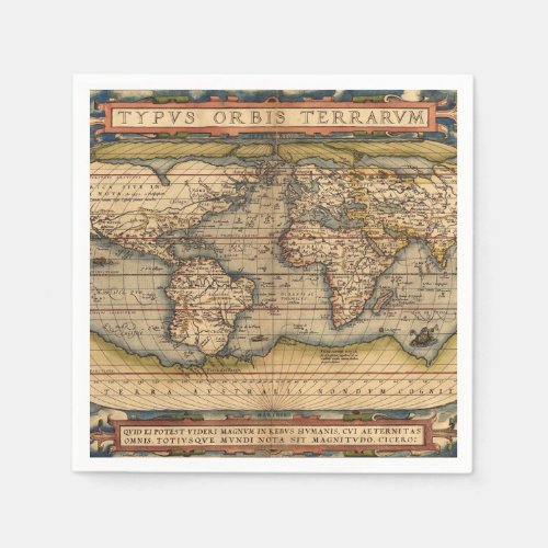 Vintage World Map by Abraham Ortelius 1564 Napkins