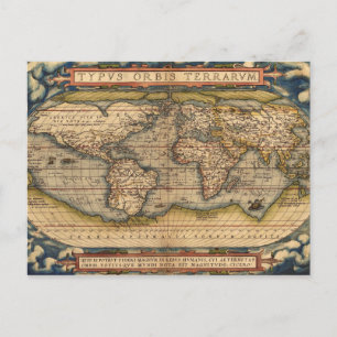Vintage World Map by Abraham Ortelius 1564 Postcard