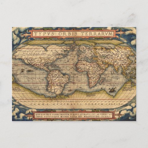 Vintage World Map by Abraham Ortelius 1564 Postcard