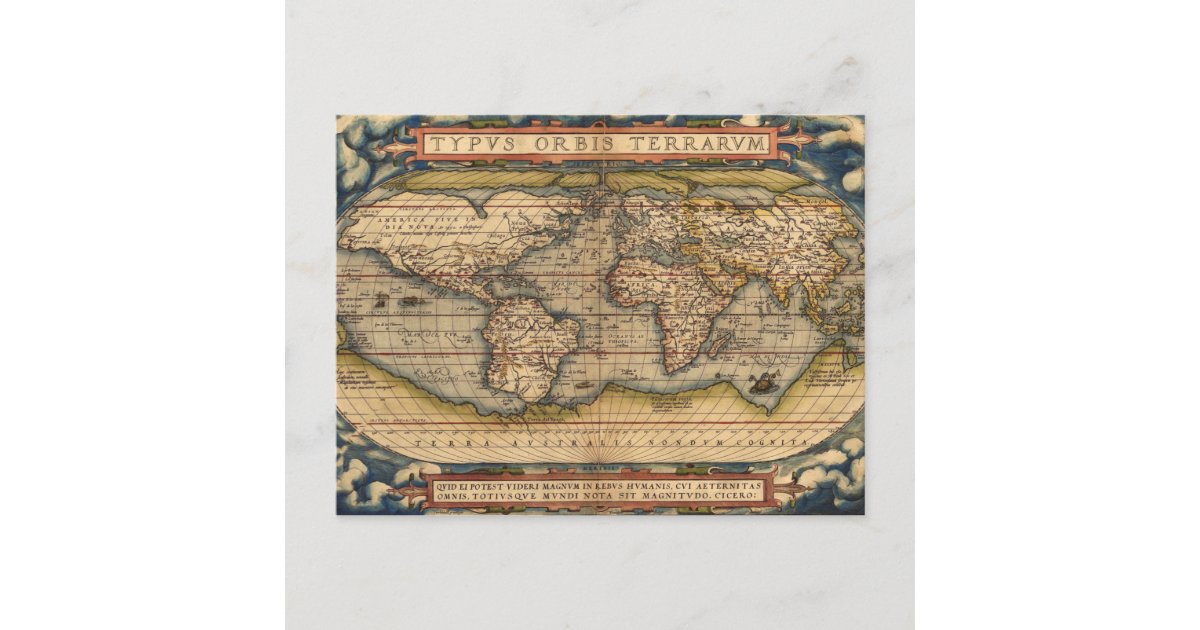 Vintage World Map by Abraham Ortelius 1564 Postcard | Zazzle