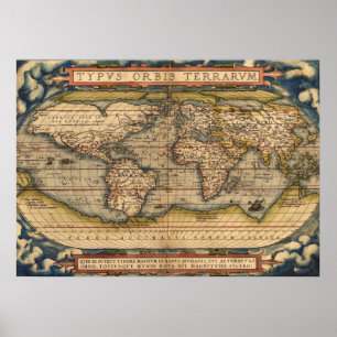 Vintage World Map by Abraham Ortelius 1564 Poster
