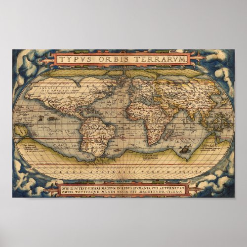 Vintage World Map by Abraham Ortelius 1564 Poster