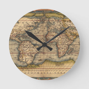 Vintage World Map by Abraham Ortelius 1564 Round Clock