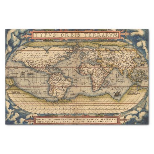 Vintage World Map by Abraham Ortelius 1564 Tissue Paper