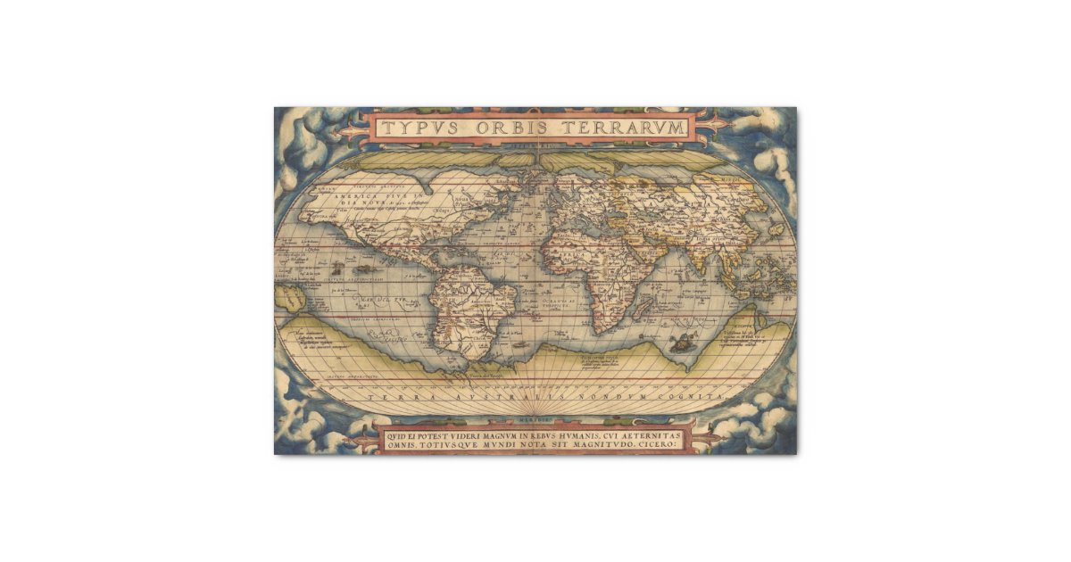 Vintage World Map by Abraham Ortelius 1564 Tissue Paper | Zazzle