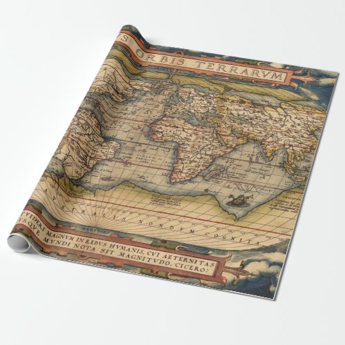 Vintage World Map by Abraham Ortelius 1564 Wrapping Paper