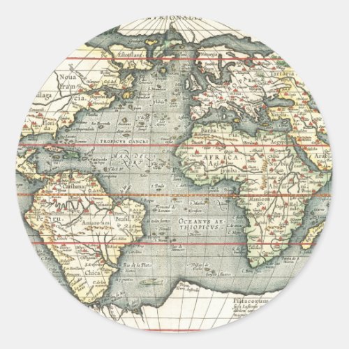 Vintage World Map by Abraham Ortelius 15871595 Classic Round Sticker
