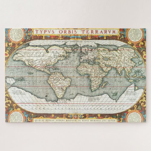 Vintage World Map by Abraham Ortelius 15871595 Jigsaw Puzzle
