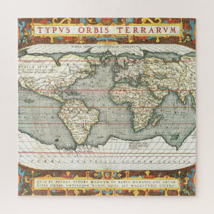 Vintage World Map by Abraham Ortelius 1587–1595 Jigsaw Puzzle