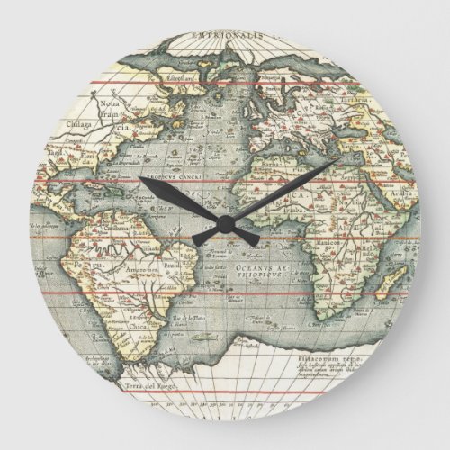 Vintage World Map by Abraham Ortelius 15871595 Large Clock