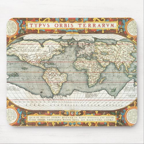 Vintage World Map by Abraham Ortelius 15871595 Mouse Pad