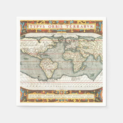 Vintage World Map by Abraham Ortelius 15871595 Napkins