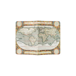 Vintage World Map by Abraham Ortelius 1587–1595 Passport Holder