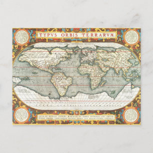 Vintage World Map by Abraham Ortelius 1587–1595 Postcard