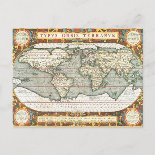 Vintage World Map by Abraham Ortelius 15871595 Postcard