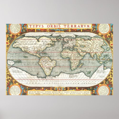 Vintage World Map by Abraham Ortelius 15871595 Poster