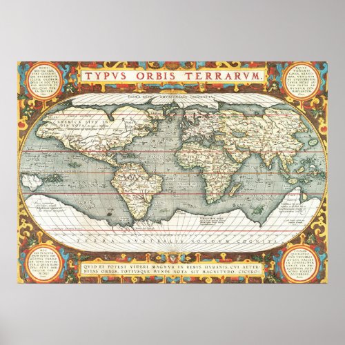 Vintage World Map by Abraham Ortelius 15871595 Poster