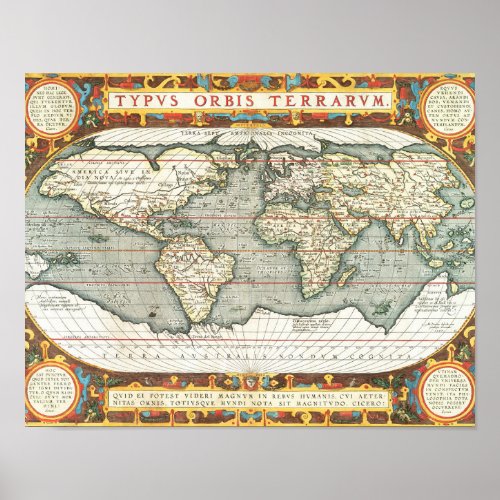 Vintage World Map by Abraham Ortelius 15871595 Poster