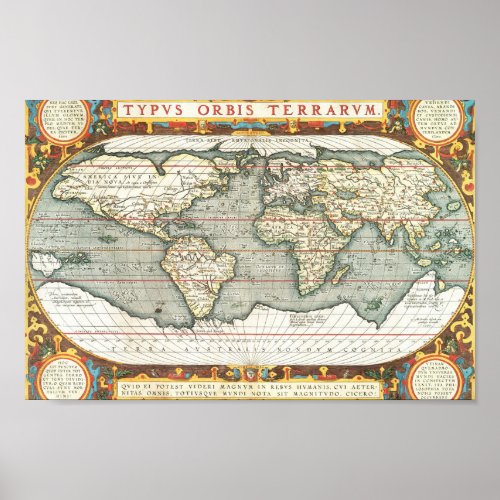 Vintage World Map by Abraham Ortelius 15871595 Poster