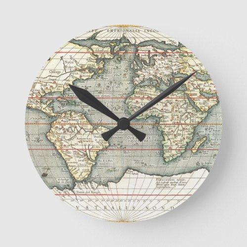 Vintage World Map by Abraham Ortelius 15871595 Round Clock