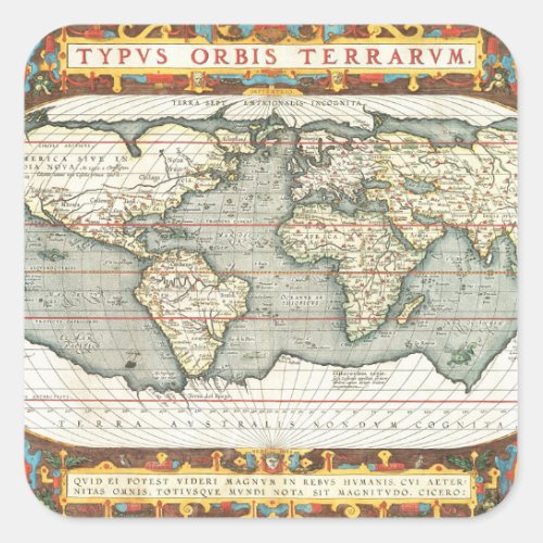 Vintage World Map by Abraham Ortelius 15871595 Square Sticker