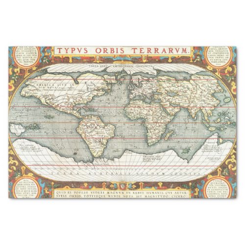 Vintage World Map by Abraham Ortelius 15871595 Tissue Paper