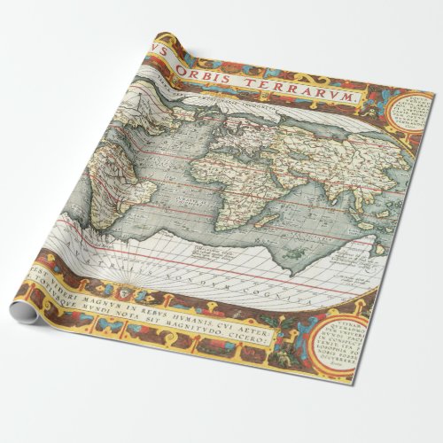 Vintage World Map by Abraham Ortelius 15871595 Wrapping Paper