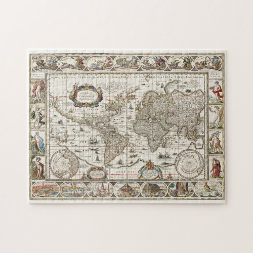 Vintage World Map Cartography w Art Illustrations Jigsaw Puzzle