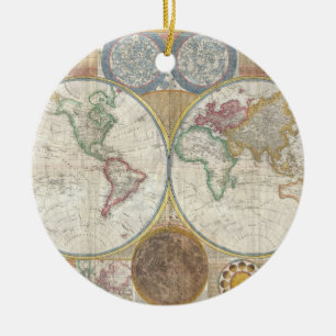 Vintage WORLD MAP Ceramic Ornament