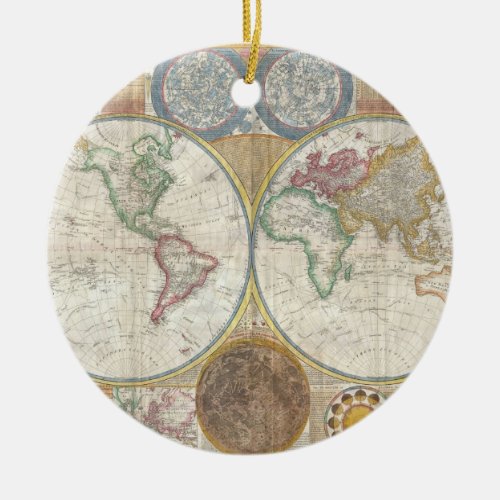 Vintage WORLD MAP Ceramic Ornament
