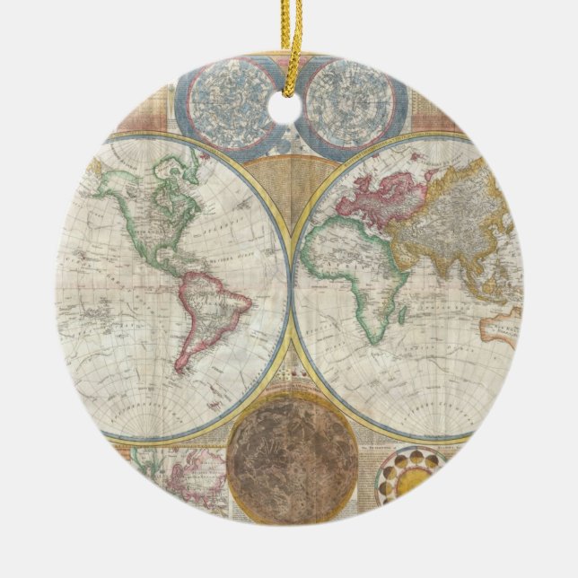 Vintage WORLD MAP Ceramic Ornament (Front)