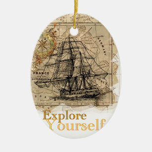 Vintage World Map Ceramic Ornament