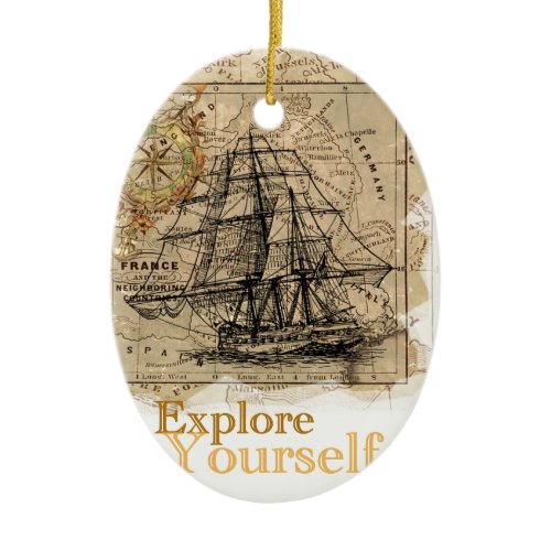 Vintage World Map Ceramic Ornament