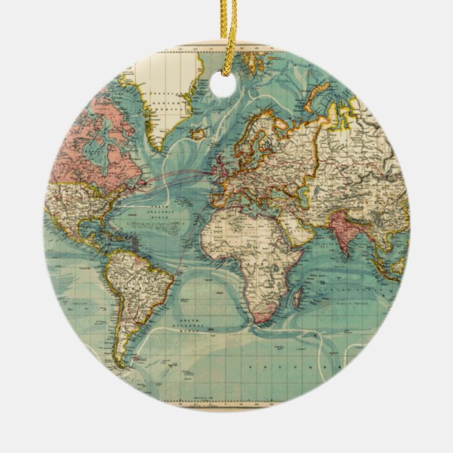 Vintage World Map Ceramic Ornament (Front)