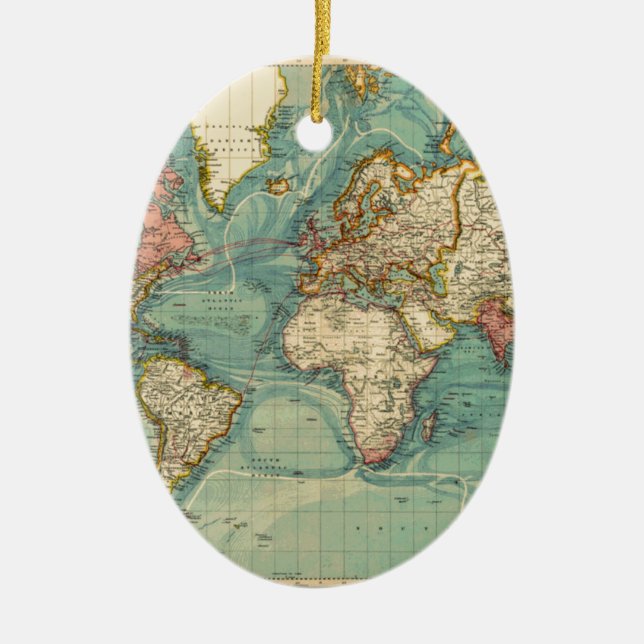 Vintage World Map Ceramic Ornament (Front)