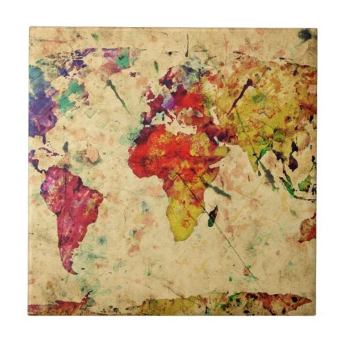 Vintage world map ceramic tile