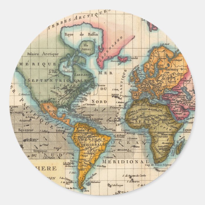 vintage world map classic round sticker zazzle