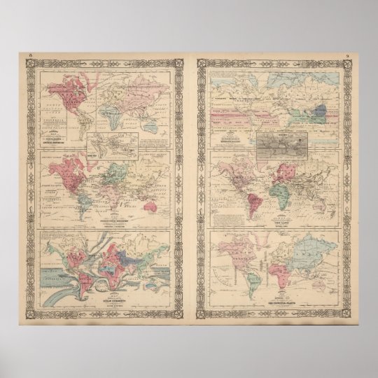 Vintage World Map Collection (1865) Poster | Zazzle.com