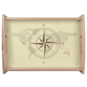 Vintage World Map / Compass Serving Tray