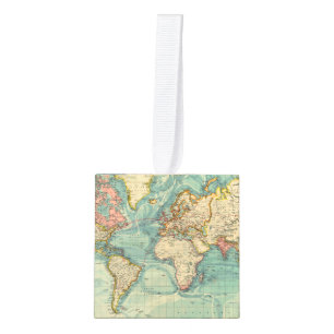 Vintage World Map Cube Ornament