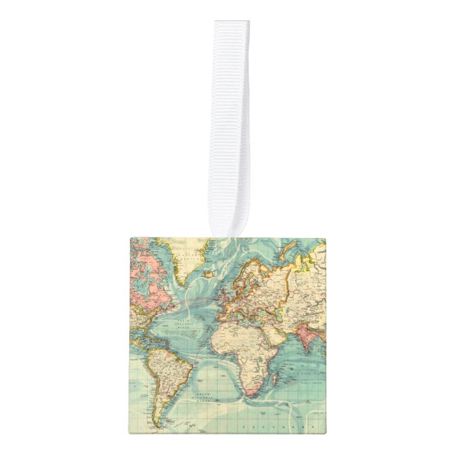 Vintage World Map Cube Ornament (Front)