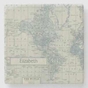 Vintage World Map customize your own name Stone Coaster