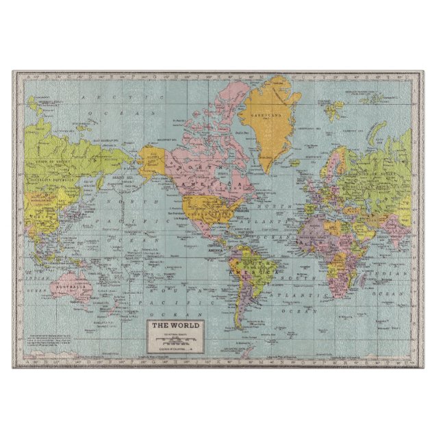 Vintage World Map cutting board (Front)