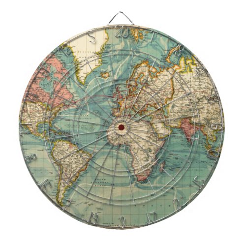 Vintage World Map Dartboard With Darts