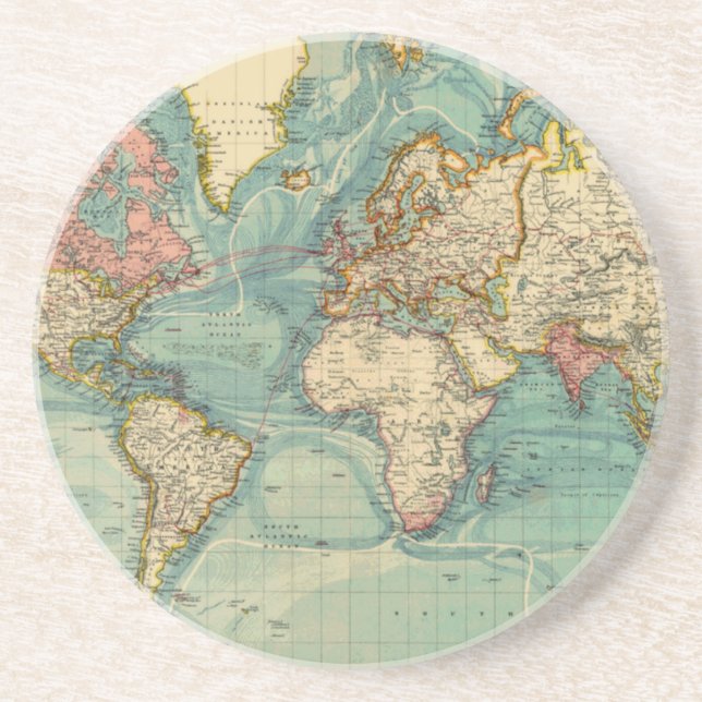 Vintage World Map Drink Coaster (Front)